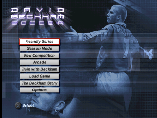 David Beckham Soccer title screen for Playstation